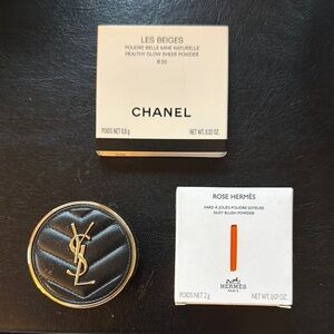 Set of 3 Luxury Mini Compacts Chanel Sheer Powder, YSL & Hermès Blush Set